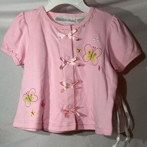Baby Pink Butterfly Bow-Front Button Down Shirt -6/9M 3 piece set